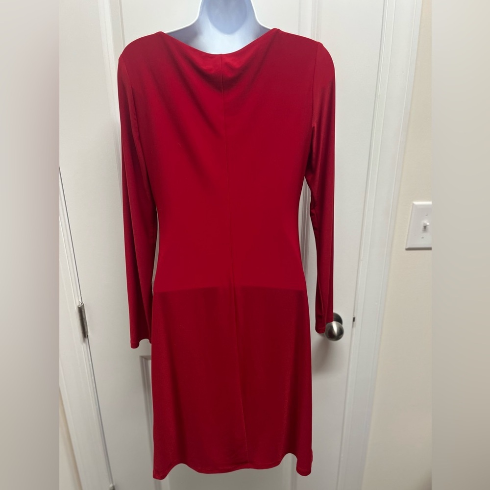 Lauren Ralph Lauren Red,twist neckline,Gathered Long Sleeve Midi Dress 6 - Picture 2 of 12
